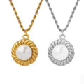 Trendy Jewelry Twisted Croissant Pearl Pendant Necklace 18K Gold Plated Stainless Steel Rope Chain Women Gift