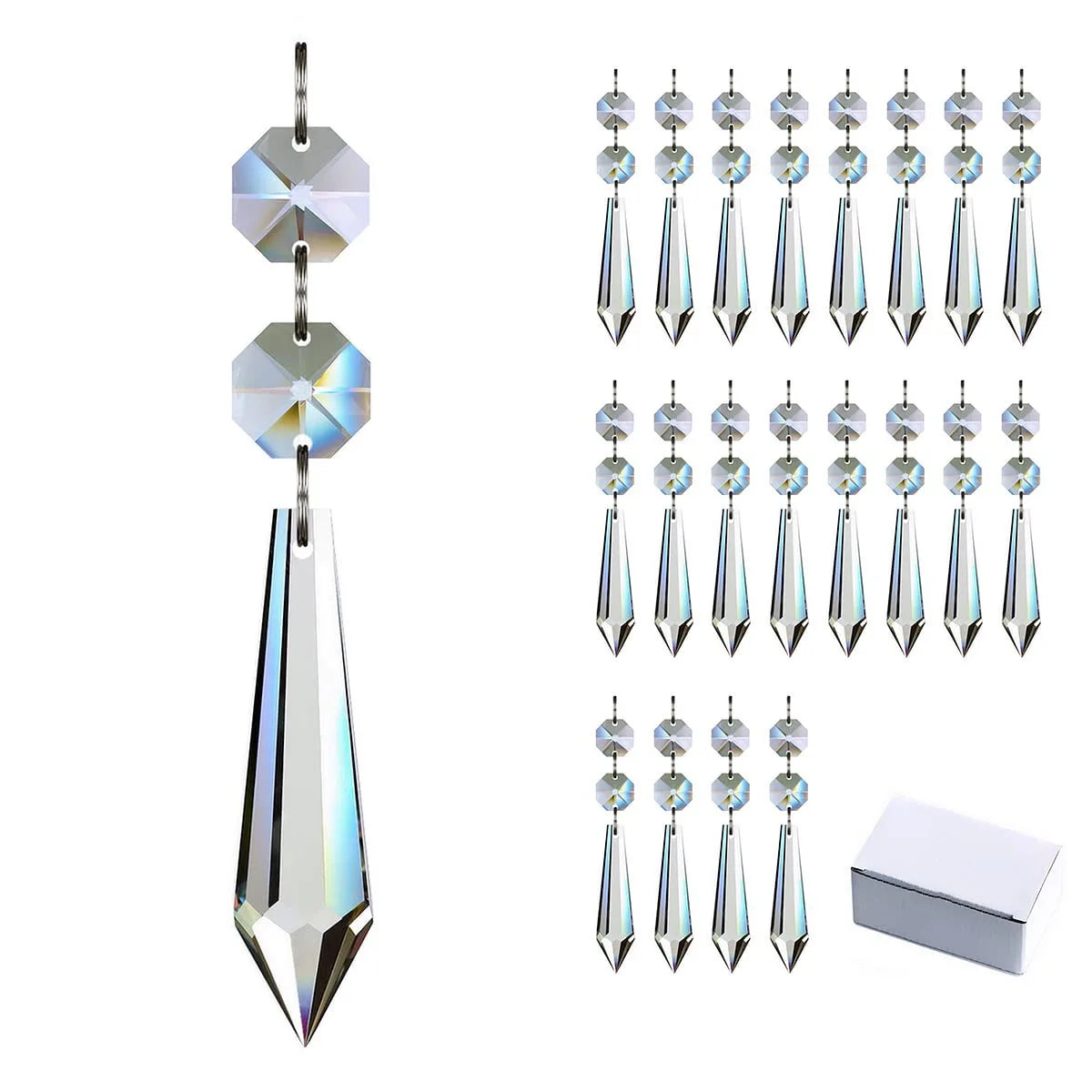 ZHB 55MM Clear Crystal Drop 20pcs Hanging Chandelier Crystals Icicle Prisms Pendants Beads Replacement Parts for Chandeliers