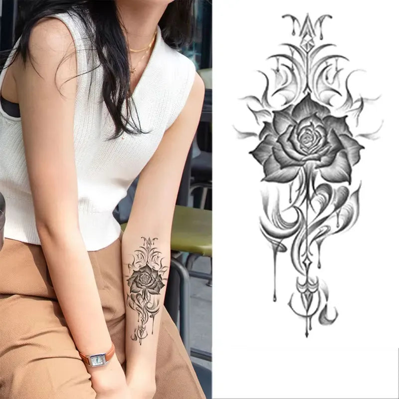 XQB Series Wholesale Sexy Black Flowers Watertight Multi-Function Tattoo Sticker Custom Waterproof Temporary Tattoo Stickers