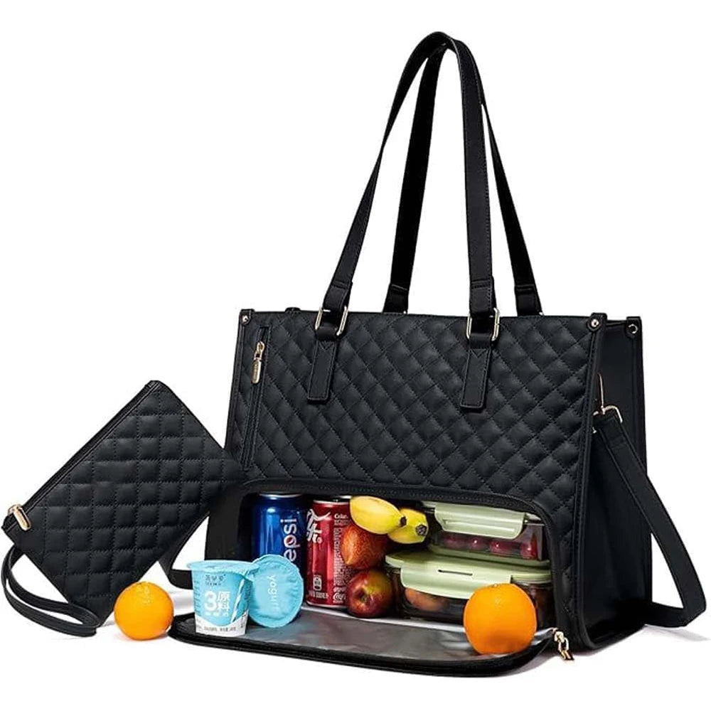 2Pcs Women Laptop Handbags With Insulated Cooler Bag