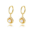 Custom Fashion Jewelry 925 Sterling Silver Gold Plated Cubic Zirconia Shell Pearl Hoops Earrings Women