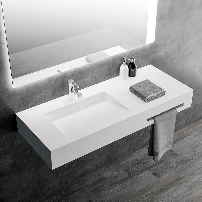 GM Hotel Apartment Modern Solid Surface Basin Artificial Stone Bathroom Wash Basin Wall-hung Wash Basin Sink