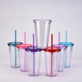 Wholesale Custom 16oz Plastic Acrylic Skinny Tumbler Double Wall Water Tumbler Cups in Bulk with Lid and Straw