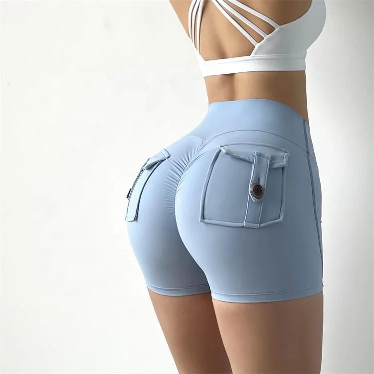 High Waisted Solid Peach Butt Hip Lifting Breathable Sweat-Wicking Quick Dry Four-Way Stretch Spandex/Nylon Elastic Waist Shorts