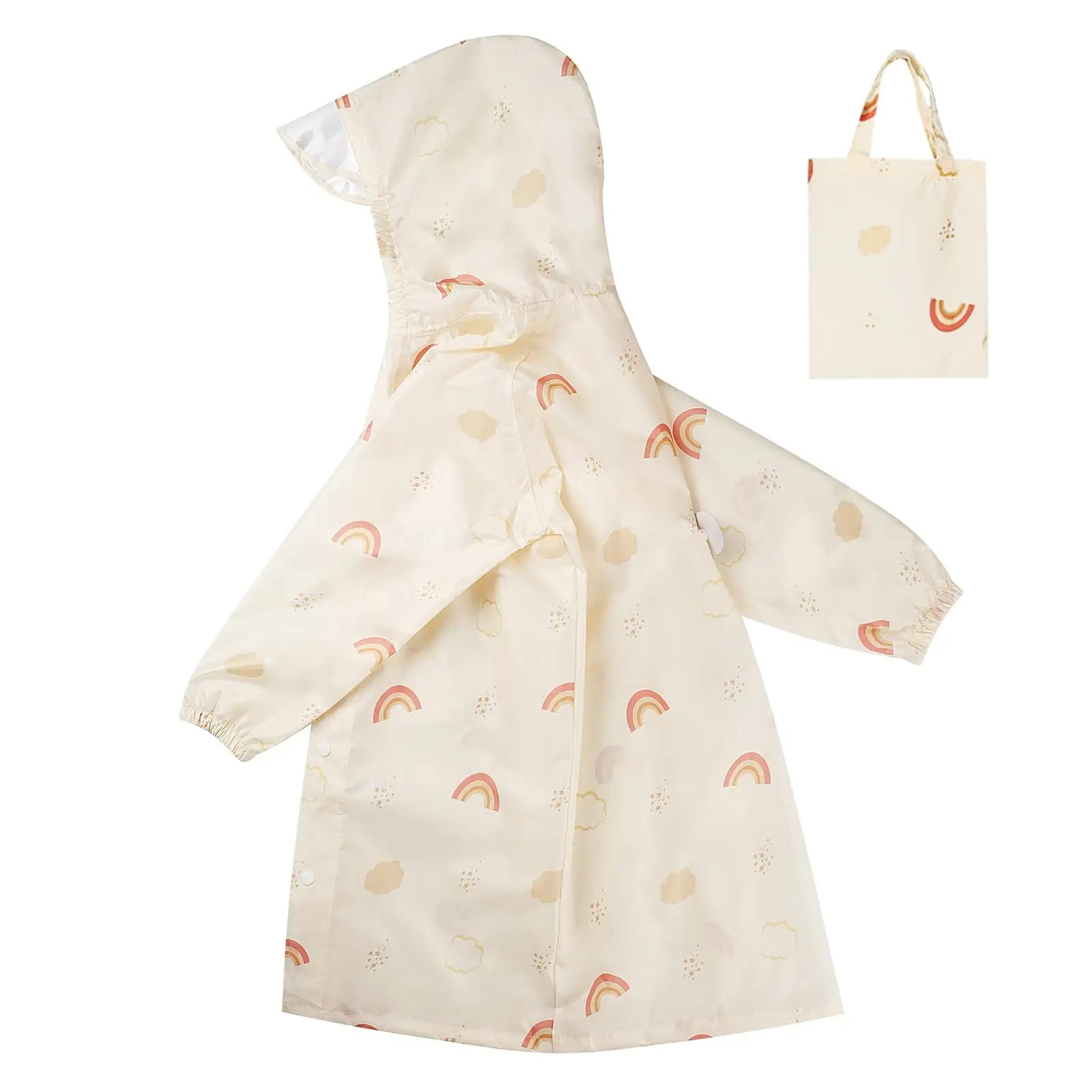 Kids Waterproof Rainbow Raincoat Quick-Dry Windproof Breathable Children's Rain Jacket with Big Brim Storage Bag