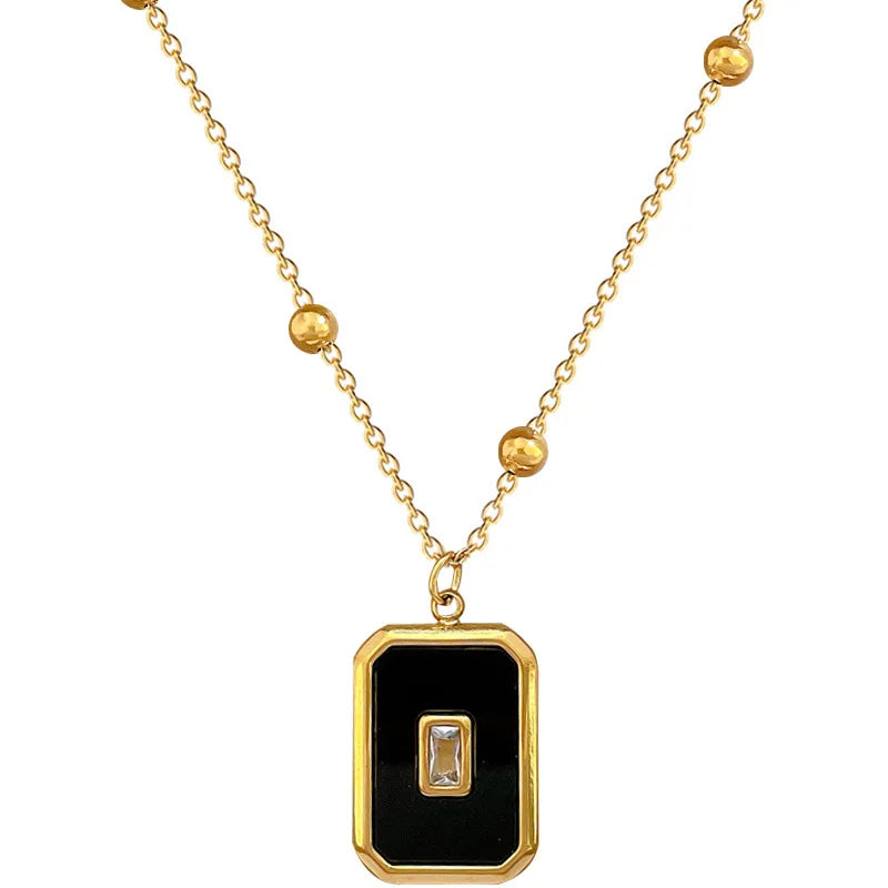 Stainless Steel Geometric square Big Crystal Pendant Necklace for Women New Luxury Good Quality Girls Clavicle Chain Jewelry
