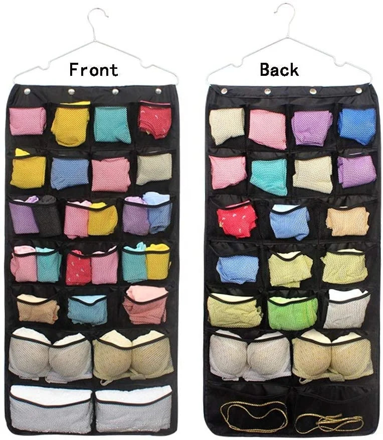 Dual-Sided Hanging Closet Organizer with 42 Mesh Pockets and Metal Hanger Oxford Storage Bags for Tools 2-Sided Design
