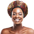 Custom Satin Print Oversize Shower Cap Microfiber Lined Bath Cap