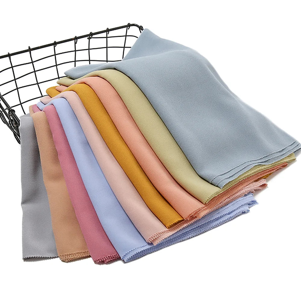 Fashion Pearl Chiffon Shading Monochrome Satin Patter Shawl Scarf Hijab for Women