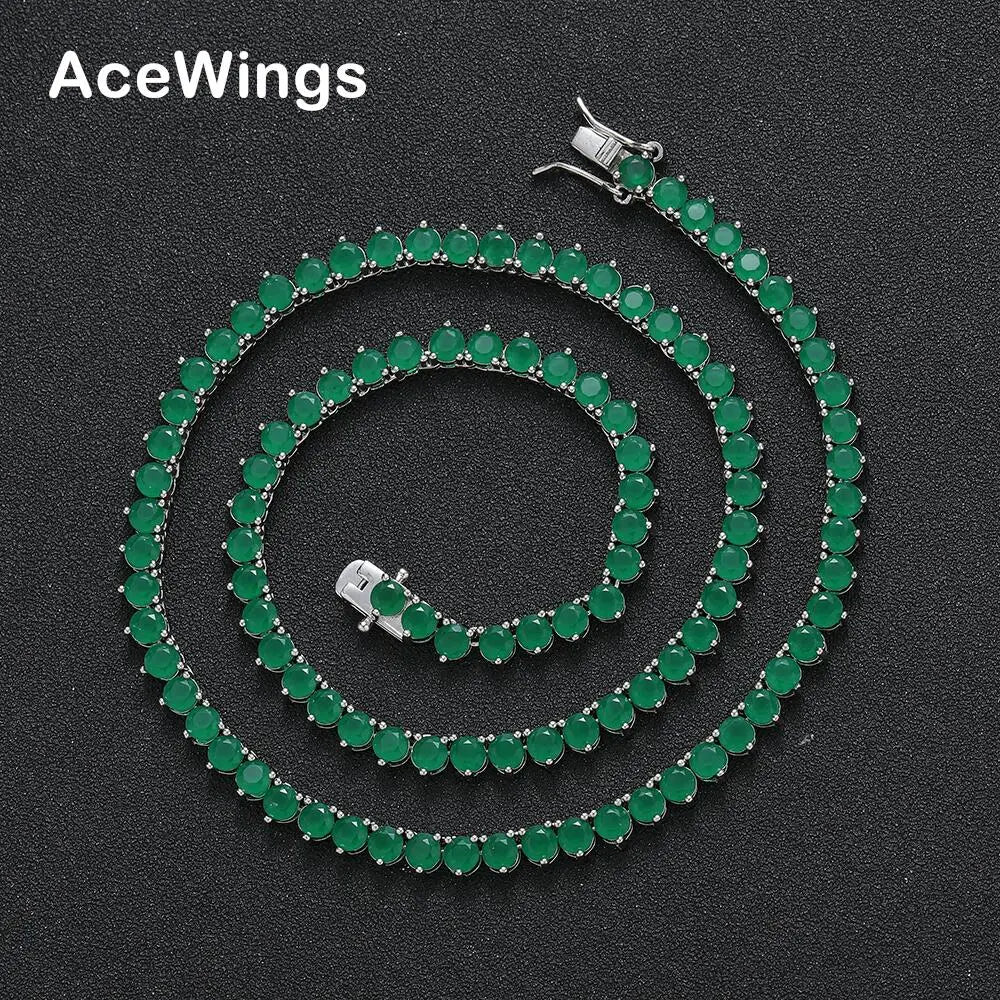 BC172 4MM 3 and 4Prong  Silver Plated Hip Hop CZ Brilliant Cut Tennis Link Chain Necklace Green Zircon Unisex Anniversary Gift