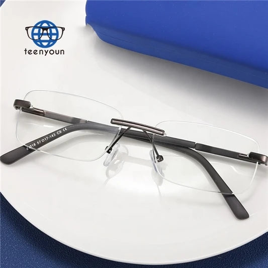 Teenyoun Metal Rectangle Rimless Flexible Optical Frame Prescription Eyewear Spectacles Anti Blue Light Eye Glasses