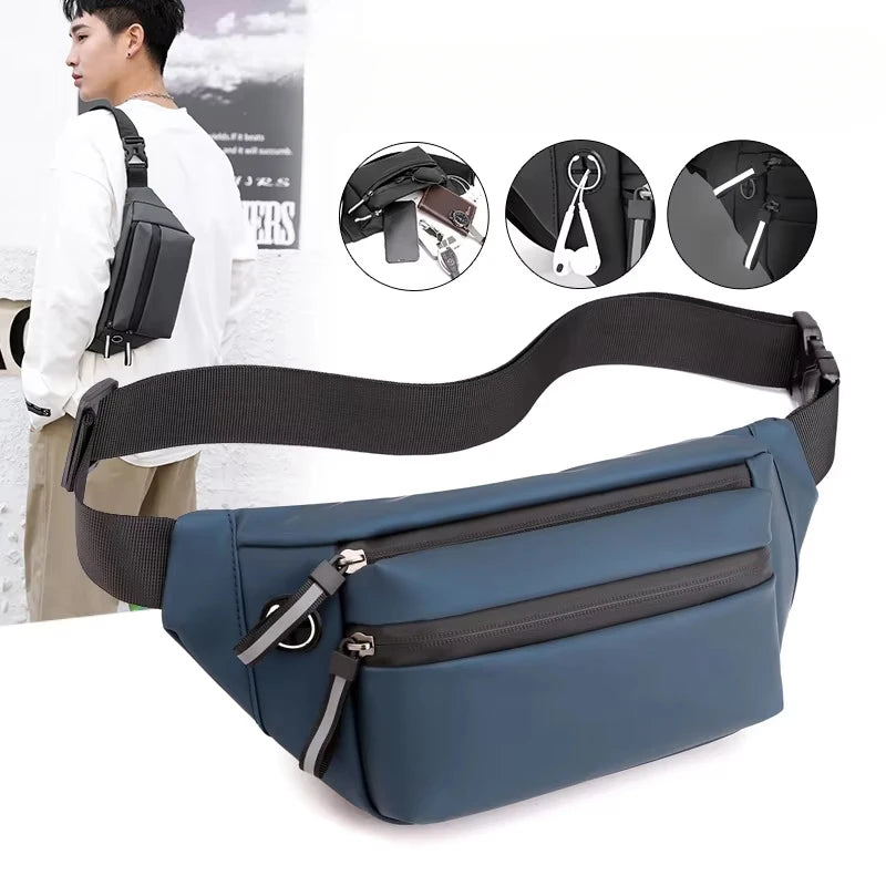Casual Simple Multiple Layers Chest Bags for Men High Capacity Solid Color Women's Waist Bag Travel Waterproof Female Handbags