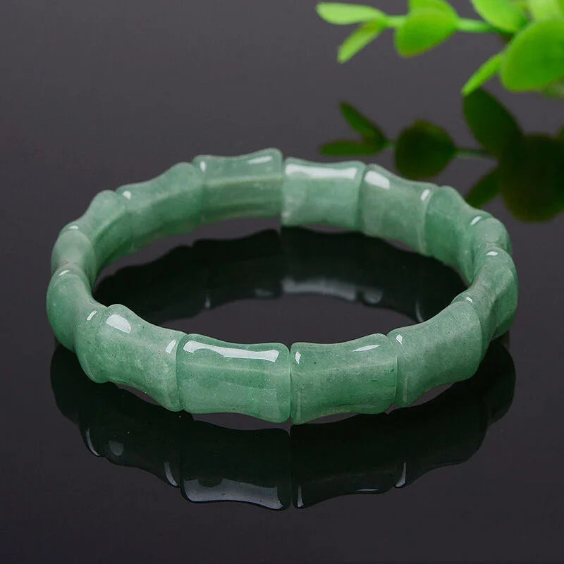 Wholesale Green Jade Jadeite Jasper Jade Elastic Bracelet Charm Bamboo Bangles for Men Women Gift