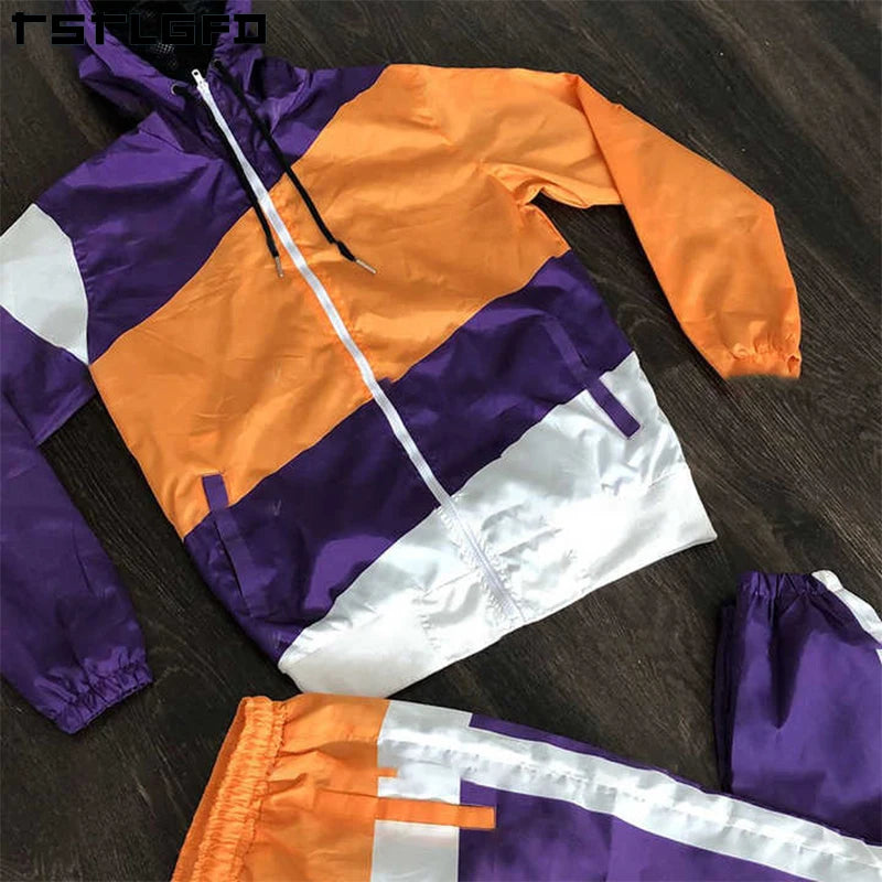 Custom Logo Two Piece Sets Windbreaker Set Sublimation Print Sweatpants and Zip up Hoodie Set Sweatsuit Men Tracksuit