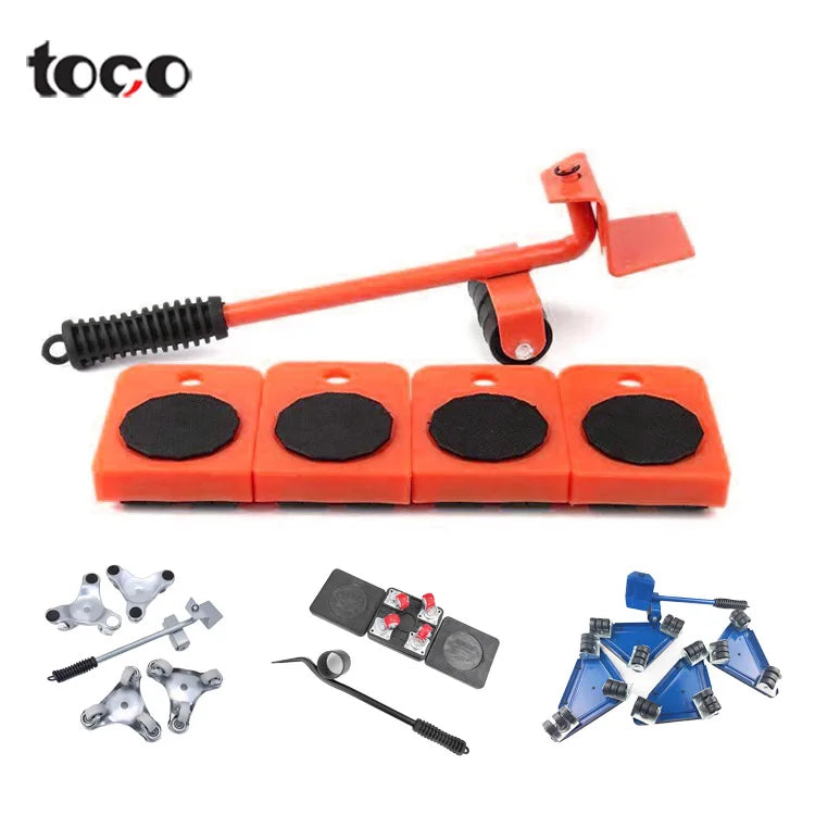 TOCO 5pcs Heavy Duty 3-Wheel Transport Roller Set ABS+Steel 300kg Load Capacity Furniture Moving Dolly Movers System