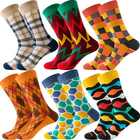 Wholesale Colorful Geometric Patterned Socks Men Unisex Classic Novelty Funky Happy Cotton Crew Socks