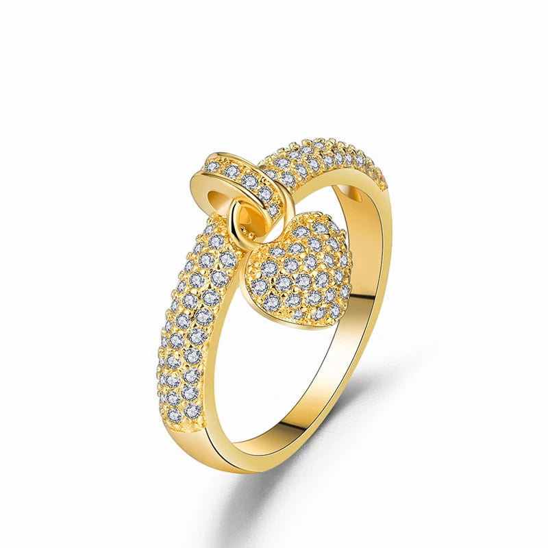 Trendy 18K Gold-plated Brass Heart Shaped Ring Inlaid with Zircon Gemstone Jewelry for Women