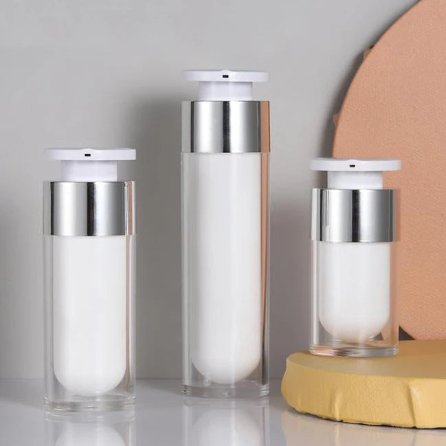 Screen Printing Cosmetics 15ml 30ml 50ml Empty Round clear White Lotion Pump Double Wall Airless Bottle