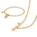 Stylish 18k Gold Plated Heart Necklace Bracelet Set Stainless Steel Disc White Shell Heart Pendant OT Clasp Oval Chain Necklace