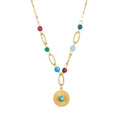 2024 New Boho Stainless Steel Gold Plated Women's Necklace Blue Wood Turquoise Necklace