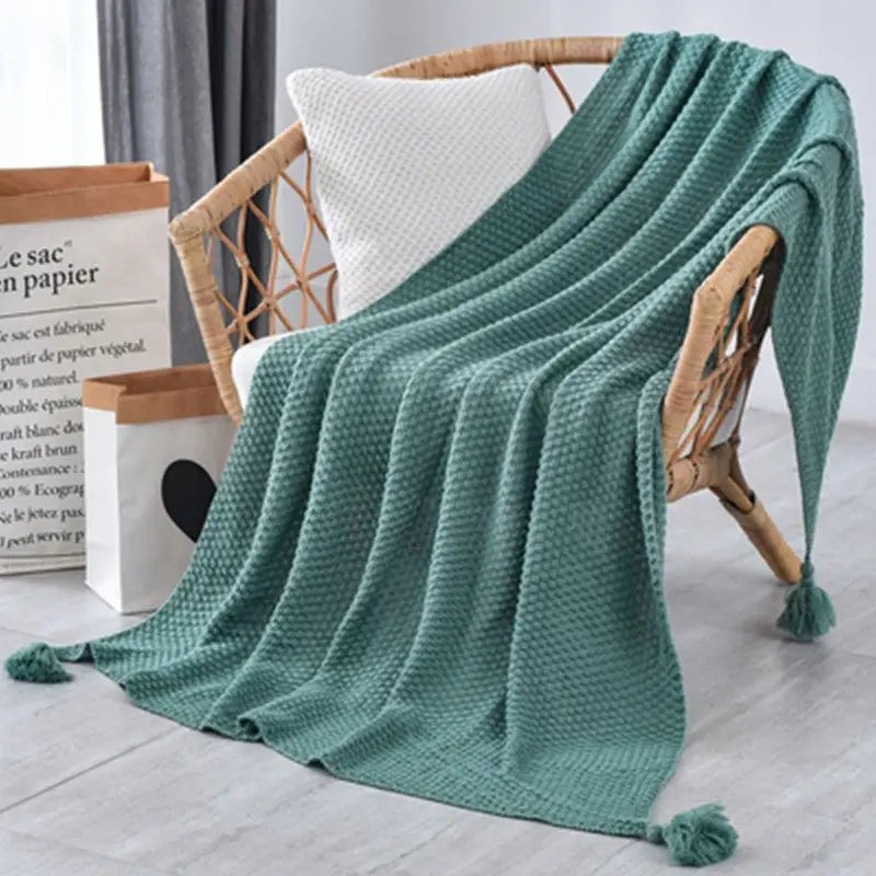 Amity Multifunctional Office Nap Blanket Tassel Knitted Air Conditioning Warm Throw Blanket Knit Blanket for Winter