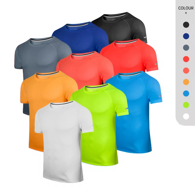 Men Fitness Wear  95%Polyester 5%Spandex Gym Tshirts Short-Sleeved Sweatshirt Round Neck Casual Sports Soft Men's t Shirt