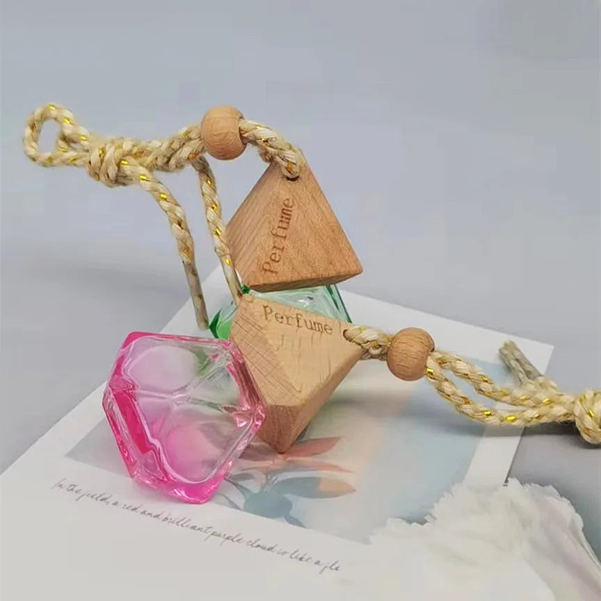 6ml Empty Wooden Cover Car Perfume Glass Bottle Essential Oil air Freshener Diffuser Bottle Car Aromatherapy Hanging Bottle
