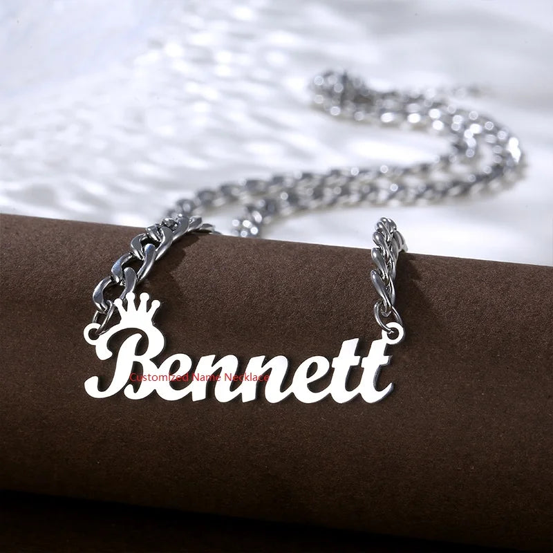 Stainless Steel Personalized Name Plate Necklace Gold Cuban Link Chain Name Necklaces Custom Jewelry