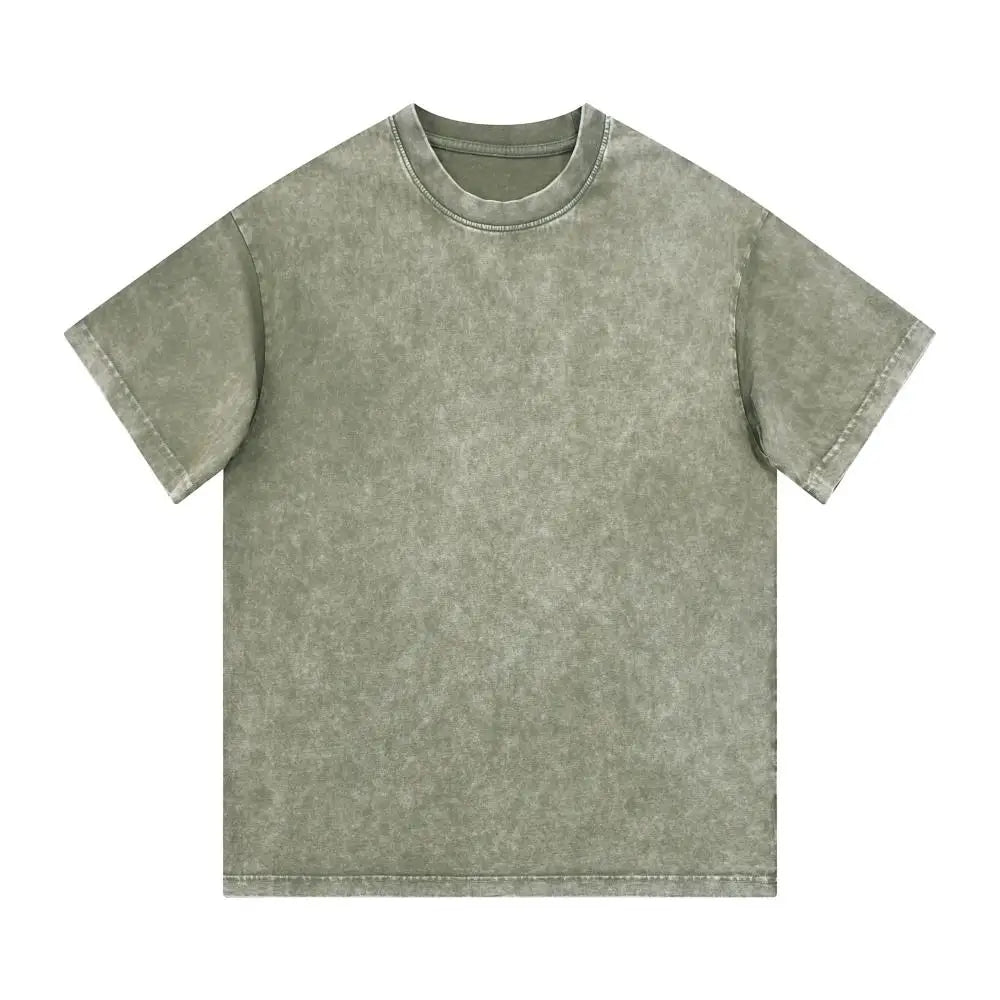 300Gsm Heavyweight Knitted Print Oversized Mineral Snow Wash T Shirt for Men Acid Washed