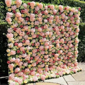 Popular Autumn Pink Backdrop Silk Hydrangea Rose Flower Wall for Wedding Decoration