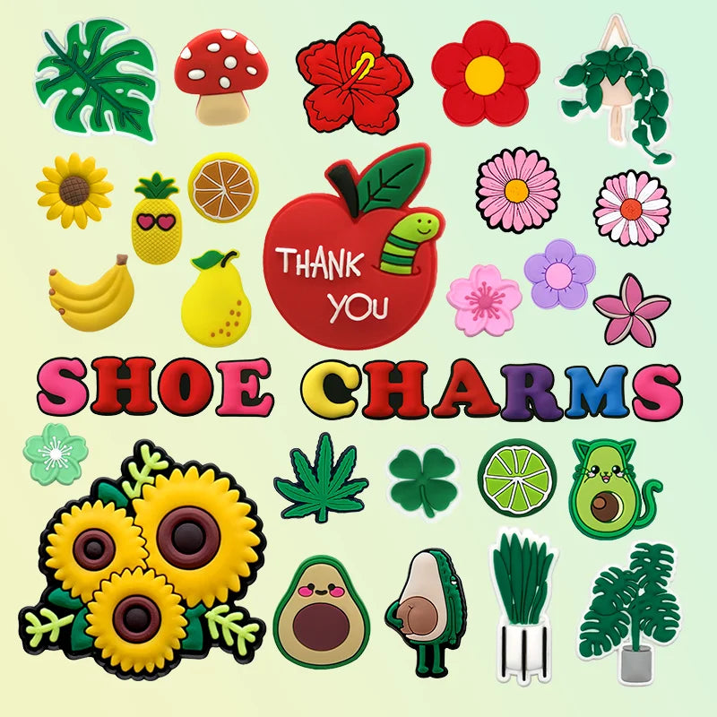 Kawaii Color Letters PVC Rubber Shoe Decorations Cherry Blossom Avocado Four-leaf Clover Fresh Style Shoe Charms