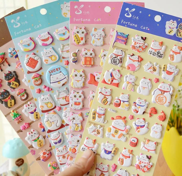 3D Cartoon Animal Fortune Cat Foam Sticker Children's Puzzle Kindergarten Award Sticker Korean Sticker