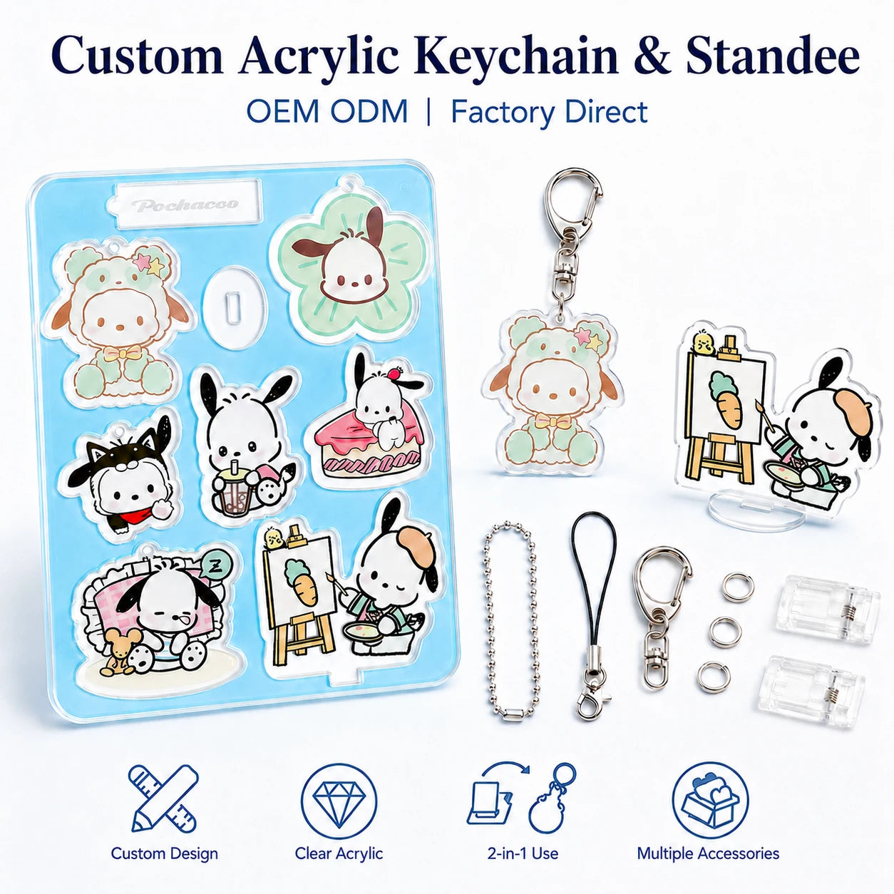 CNAWO Clear Acrylic Keychain Stand Display Acrylic Paper Clips Keychain High Quality Custom Personalised