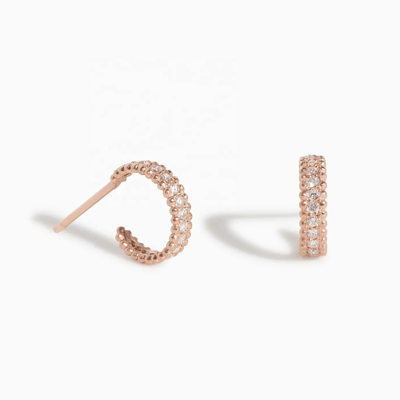 LOZrUNVE Small Pave Diamond CZ Bead Embedded Stud Hoop Earrings 925 Sterling Silver