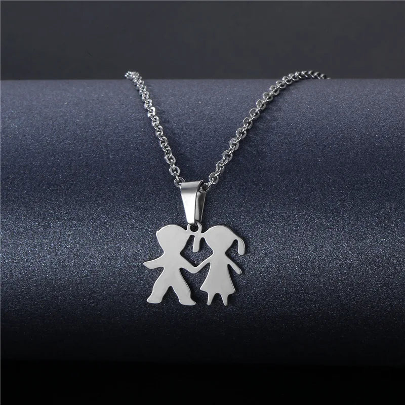 Hot Selling Stainless Steel Boy and Girl Family Series Necklaces Trendy Chain Styles Perfect Couple Gifts