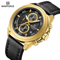 New NAVIFORCE 8075 Montre Pour Homme Quartz Mens Watches Original Genuine Leather High End Reloj De Hombre Gold Case