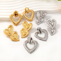 Designer Women's 18K Gold Plated Stainless Steel Hammered Heart Chunky Drop Stud Earrings Trendy Fashion Jewellery Wholesale