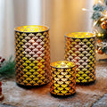 Set of 3 Black Gold Metal Candle Holder Ramadan Handmade Decorative Garden Candle Holder Hollowed Fan Shaped Tealight Design