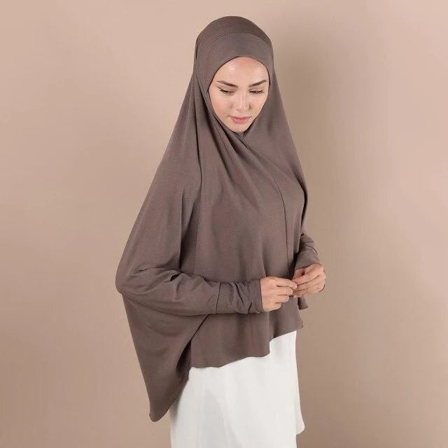 Khimar With Sleeves Muslim EID Islamic Clothing Ramadan Cotton Jersey Stretchy Prayer Big Hijab One Piece Khimar With Sleeve