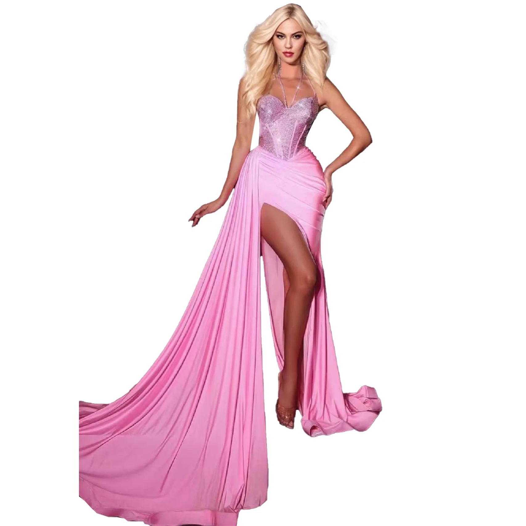 Stylish Satin Ball Gown Birthday Party Floor-Length Lace Crystal Decoration Anti-Static Backless Lace Design Fashionable Model
