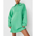 Women Quarter Zip Hoodie Dress Mint Green Oversized Sweatshirt Dress with Collar Casual Streetwear Pullover Mini Dress