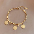 SC Punk Round Human Face Charm Bracelet Hiphop Stainless Steel Square Chain Bracelet Adjustable Lucky Coins Round Beads Bracelet