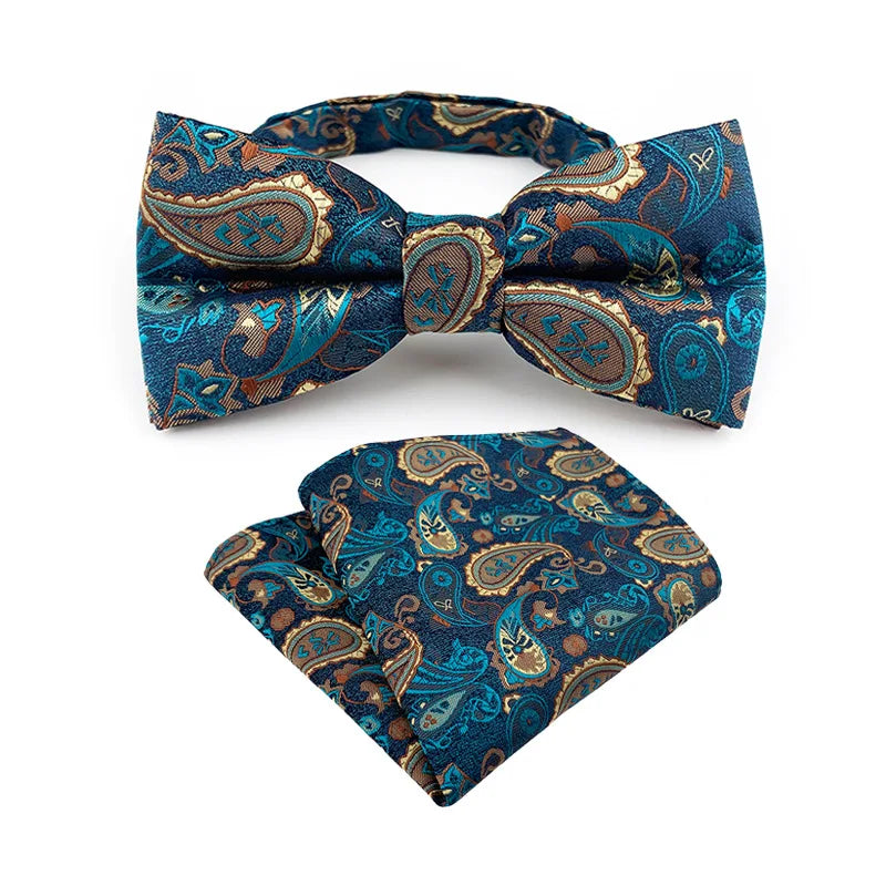 Handmade Silk Paisley Men's Bowtie Hanky Set Wholesale Butterfly Handkerchief for Weddings and Parties Wedding Gift
