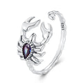 925 Sterling Silver Vintage Scorpion Open Ring Adjustable Rainbow Zircon for Women Birthday Party Gift Original Jewelry SCR974-E