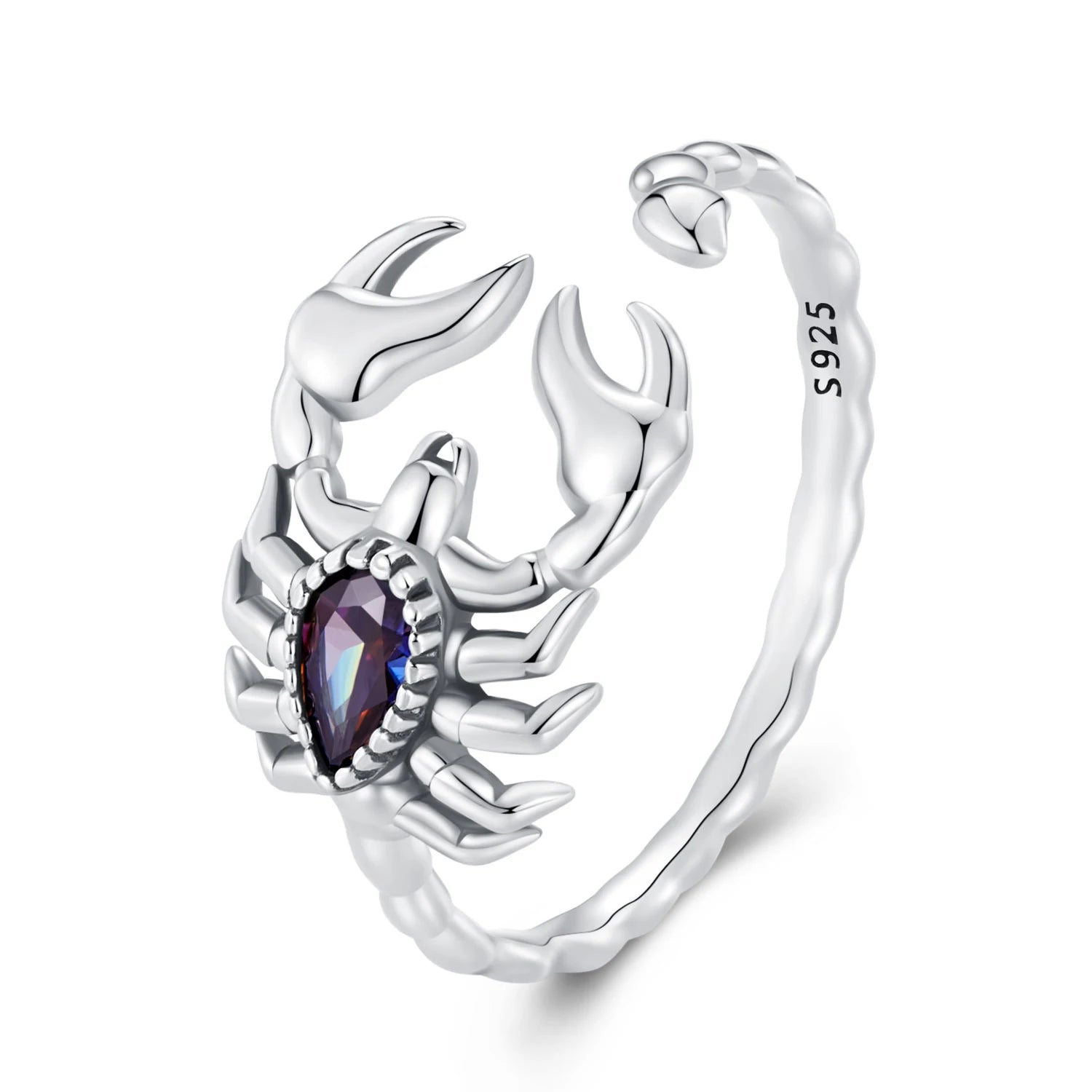 925 Sterling Silver Vintage Scorpion Open Ring Adjustable Rainbow Zircon for Women Birthday Party Gift Original Jewelry SCR974-E