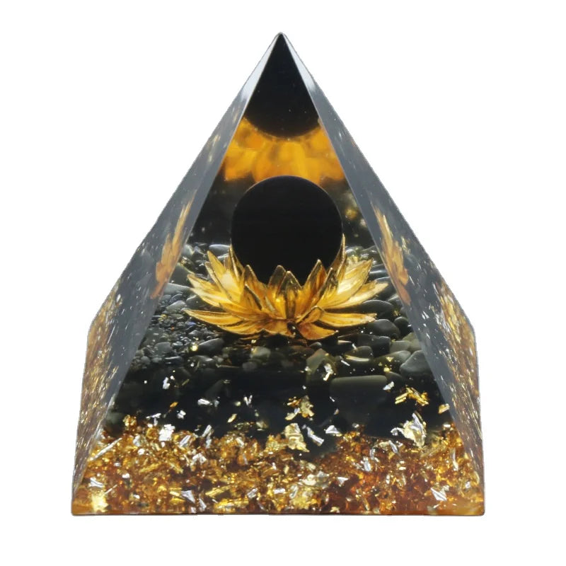 HZ Orgonite Orgone Pyramid Natural Selenite Orgone Pyramid With Life Symbol for Emf and Healing