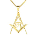 Fatingna Punk Vintage Silver Stainless Steel Necklace Freemason Masonic Symbols Gold Plumb Rule Trowel Charm Zircon for Party