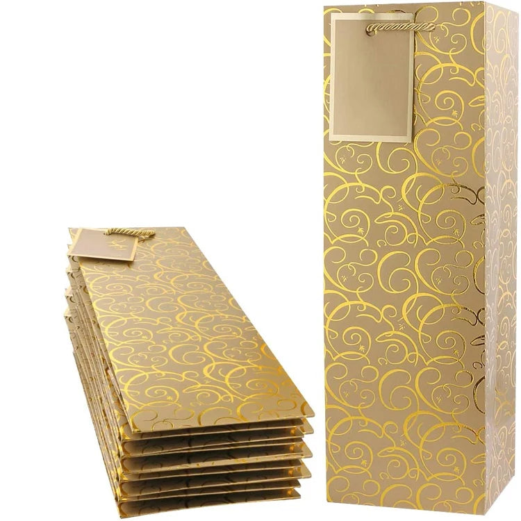 Wholesale Custom Printed Eco Gold Cardboard Luxury Gift Christmas Packaging Carry Bottle Shape Paper Wine Bags