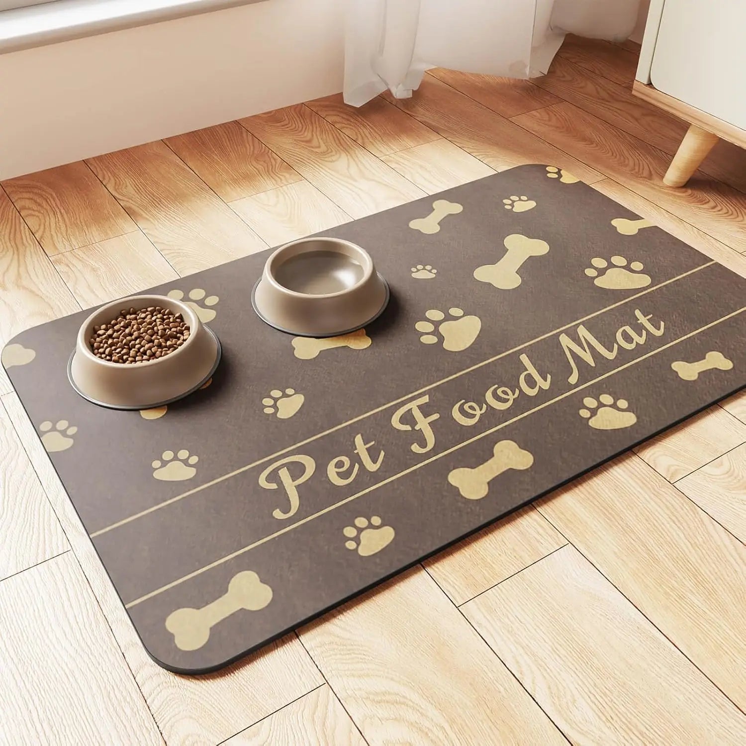 Collapsible Super Absorbent Dog Placemat with Quick Dry Pet Feeding Mats Waterproof Rubber Backing for Food and Water Bowl