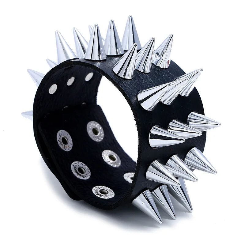 Wholesale Men Jewelry Punk Rock Plastic Spike Accessories Men Bracelets Unisex Cool PU Leather Bracelet